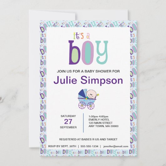 Het is een Jongen Baby Boy Shower Uitnodiging (Voorkant)