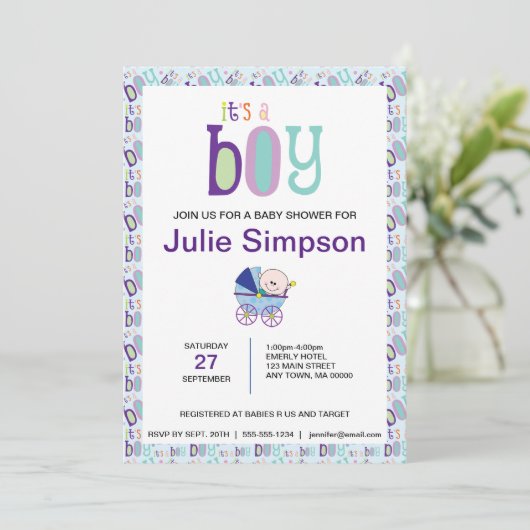 Het is een Jongen Baby Boy Shower Uitnodiging (Staand voorkant)