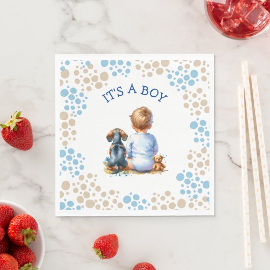 Het is een Jongen | Baby en Dachshund Puppy Baby S Servet (Insitu)