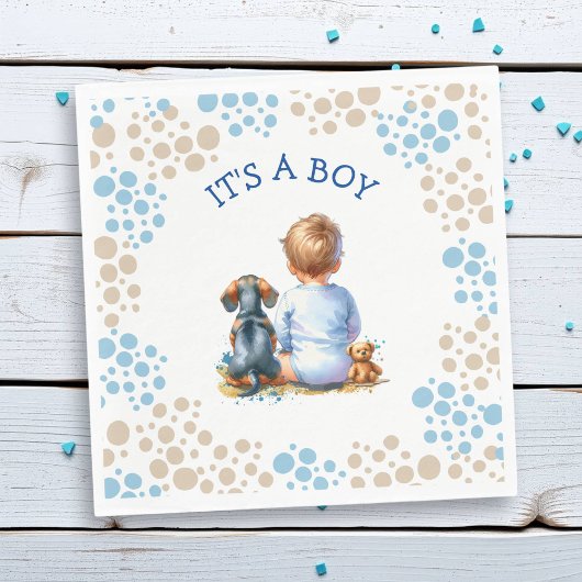 Het is een Jongen | Baby en Dachshund Puppy Baby S Servet