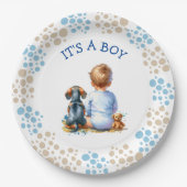 Het is een jongen | Baby en Teckel Puppy Baby show Papieren Bordje (Voorkant)