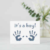 Het is een jongen: baby handprints aankondiging (Staand voorkant)