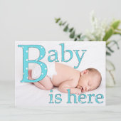 Het is een jongen, Baby is hier, geboortekaartjes Aankondiging (Staand voorkant)