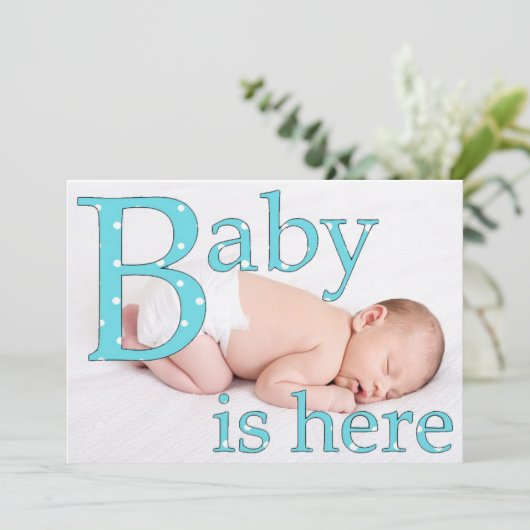 Het is een jongen, Baby is hier, geboortekaartjes Aankondiging (Staand voorkant)