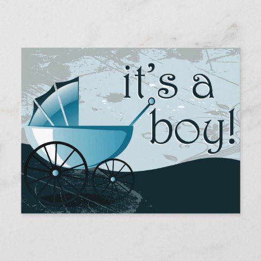 Het is een jongen baby koets aankondiging (Voorkant)