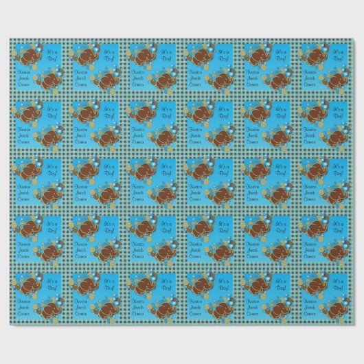 Het is een jongen | Baby olifant | Blauw en bruine Cadeaupapier (Vlak)