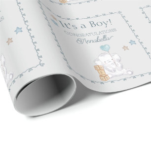 Het is een jongen Baby Olifant en Ballon Waterverf Cadeaupapier