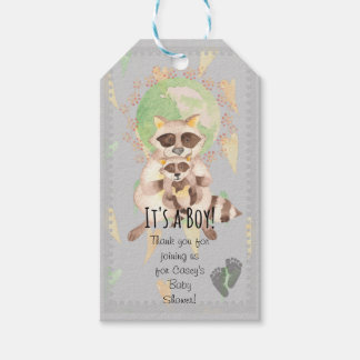 Het is een jongen! Baby Raccoon Gift Label Cadeaulabel