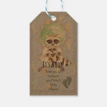 Het is een jongen! Baby Raccoon Gift Label