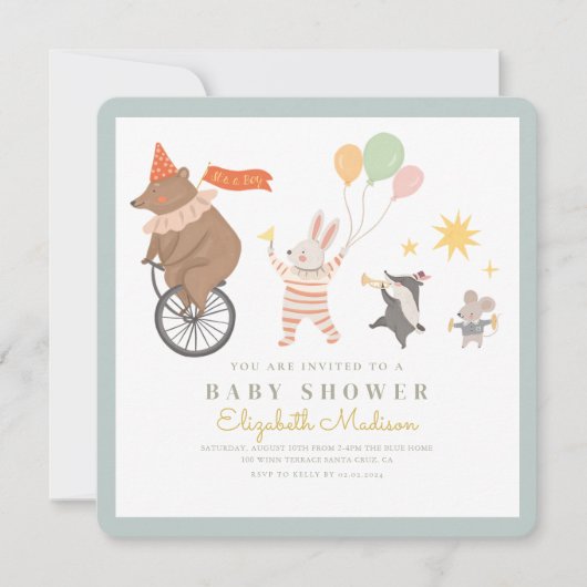 Het is een jongen Baby shower Animal Band Kaart (Voorkant)
