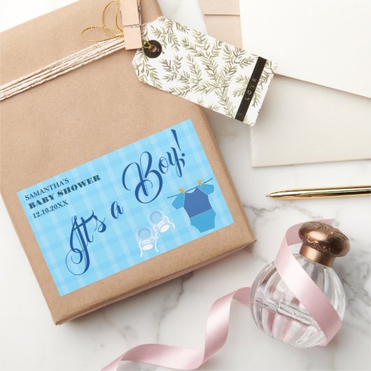 Het is een jongen! Baby shower Blauw Modern. Serve Rechthoekige Sticker (Geschenken)