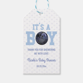 Het is een jongen! Baby shower Blauwe Bowling Ball Cadeaulabel