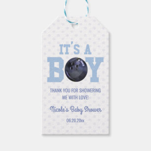 Het is een jongen! Baby shower Blauwe Bowling Ball Cadeaulabel