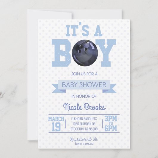 Het is een jongen! Baby shower Blauwe Bowling Ball Kaart (Voorkant)