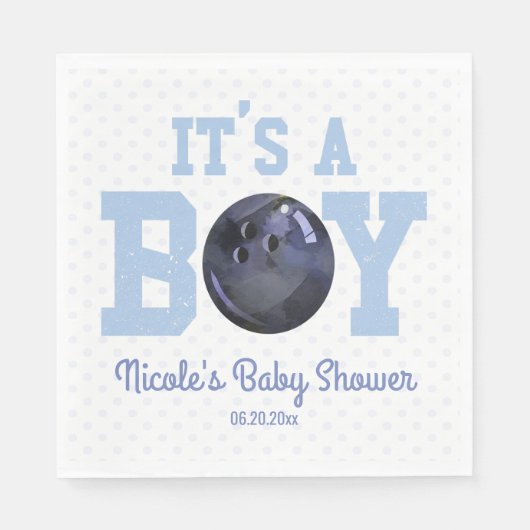 Het is een jongen! Baby shower Blauwe Bowling Ball Servet (Voorkant)