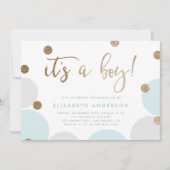 Het is een jongen! | Baby shower blauwe en goudCon Kaart (Voorkant)