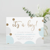 Het is een jongen! | Baby shower blauwe en goudCon Kaart (Staand voorkant)