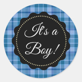Het is een jongen! Baby shower Blue Plaid Stickers