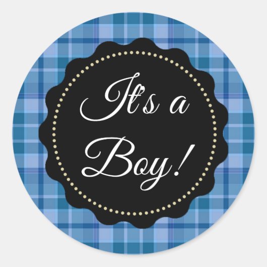 Het is een jongen! Baby shower Blue Plaid Stickers (Voorkant)