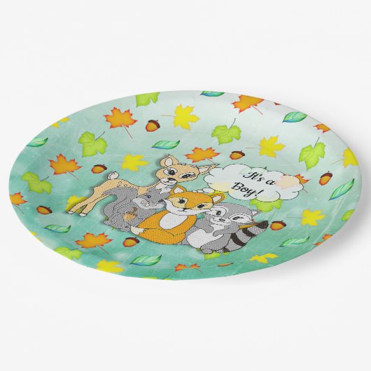Het is een jongen! Baby shower bosdieren (getextur Papieren Bordje (Gekanteld)