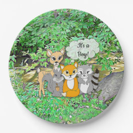 Het is een jongen! Baby shower bosdieren Papieren Bordje