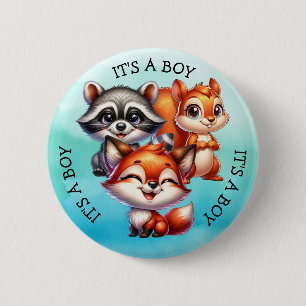 Het is een jongen   Baby shower Bosland Creatures Ronde Button 5,7 Cm