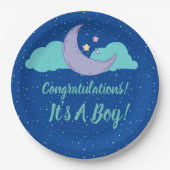 Het is een jongen! Baby shower Gefeliciteerd Borde Papieren Bordje (Voorkant)