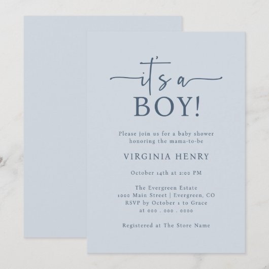 Het is een jongen Baby shower Kaart (Voorkant / Achterkant)