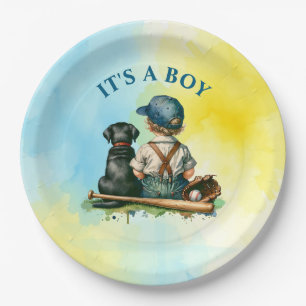 Het is een jongen   Baby shower met honkbalthema Papieren Bordje