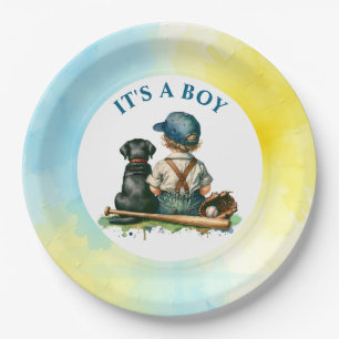 Het is een jongen   Baby shower met honkbalthema Papieren Bordje
