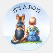 Het is een jongen | Baby shower of Verjaardagsaank Ronde Sticker (Voorkant)