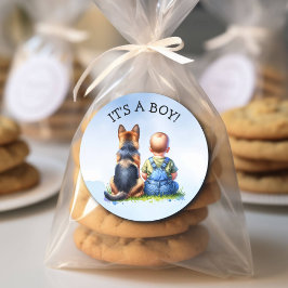 Het is een jongen | Baby shower of Verjaardagsaank Ronde Sticker
