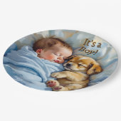 Het is een jongen | Baby Shower Papieren Bordje (Gekanteld)