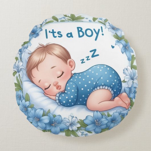 Het is een jongen Baby Shower Rond Kussen (Voorkant)
