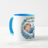Het is een Jongen Baby Shower Sticker Mok (Voorkant links)