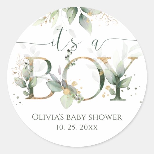 Het is een jongen Baby Shower Stickers (Voorkant)