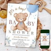 Het is een jongen | Baby shower teddybeer blauwe b Kaart