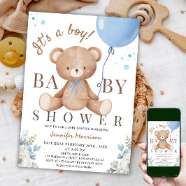 Het is een jongen | Baby shower teddybeer blauwe b Kaart