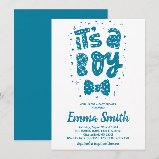 Het is een jongen baby shower uitnodiging (Voorkant / Achterkant)
