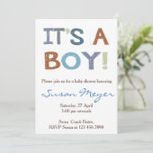 Het is een jongen! baby shower uitnodiging blauw (Staand voorkant)