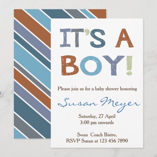 Het is een jongen! baby shower uitnodiging blauw (Voorkant / Achterkant)