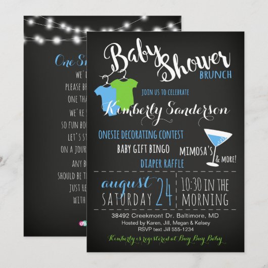 Het is een Jongen Baby shower Uitnodiging Brunch B (Voorkant / Achterkant)