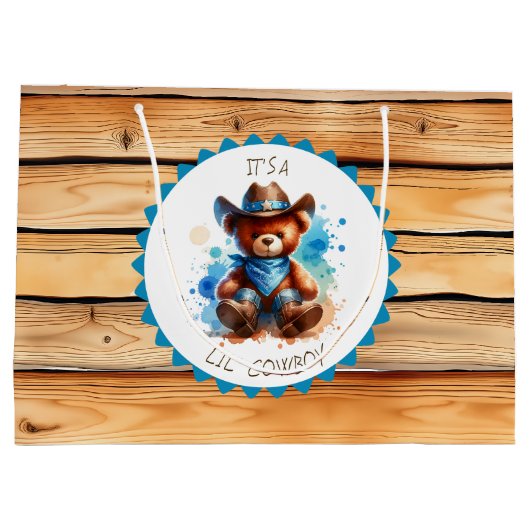 Het is een jongen | Baby shower van Cowboy Teddy B Groot Cadeauzakje (Achterkant)