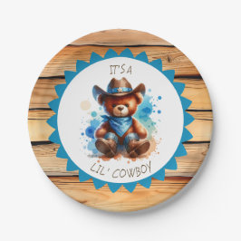 Het is een jongen | Baby shower van Cowboy Teddy B Papieren Bordje