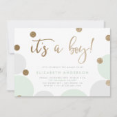 Het is een jongen! | Baby shower van groene en gou Kaart (Voorkant)