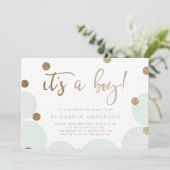 Het is een jongen! | Baby shower van groene en gou Kaart (Staand voorkant)