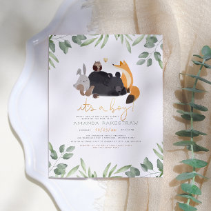 Het is een jongen! Baby shower van het bos van bos Briefkaart