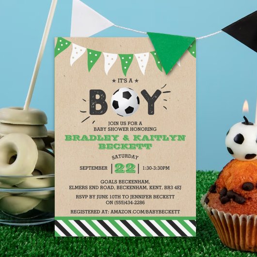 Het is een jongen! Baby shower van het Soccer ThME Kaart