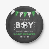 Het is een jongen! Baby shower van het Soccer ThME Papieren Bordje (Voorkant)