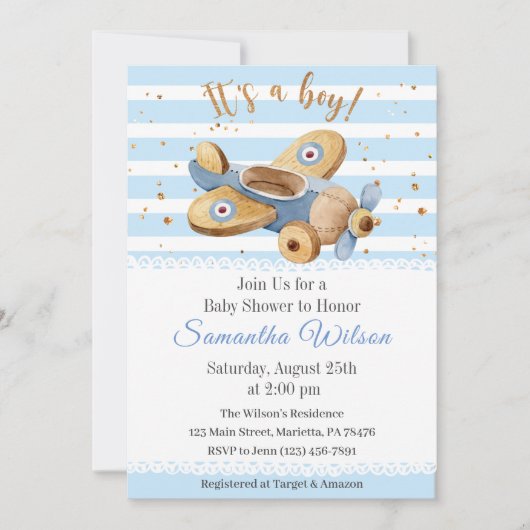 Het is een jongen!  Baby shower van het Speelgoed Kaart (Voorkant)